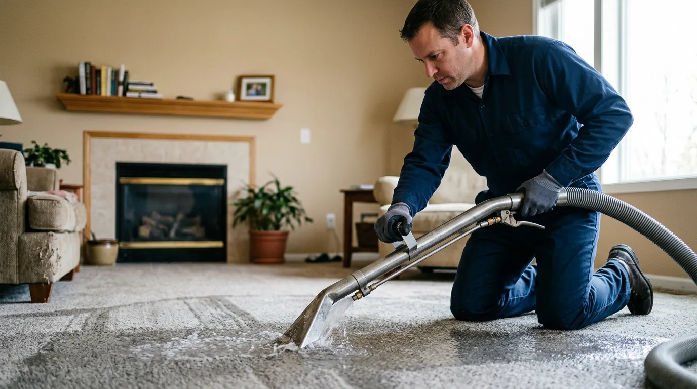 Water damage restoration technician working near Kempton, IL